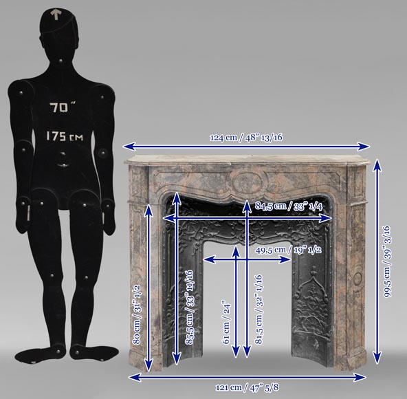 Louis XV style Pompadour mantel in Enjugeraist marble Louis XV style Pompadour mantel in Enjugeraist marble-8