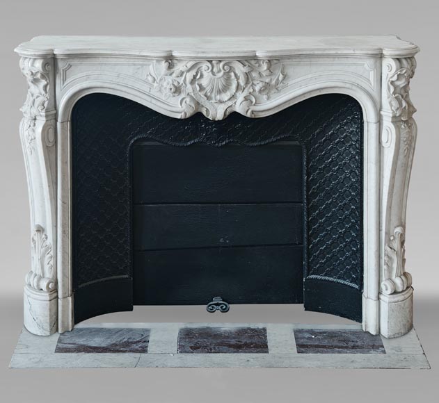 Louis XV style mantel in richly carved Carrara marble Louis XV style mantel in richly carved Carrara marble-0