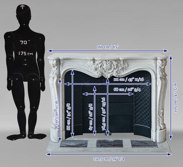 Louis XV style mantel in richly carved Carrara marble Louis XV style mantel in richly carved Carrara marble-14