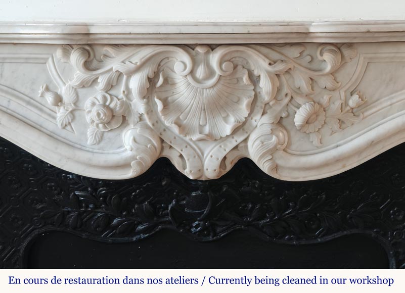Louis XV style mantel highly carved in Carrara marble Louis XV style mantel highly carved in Carrara marble-1