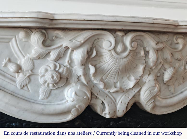 Louis XV style mantel highly carved in Carrara marble Louis XV style mantel highly carved in Carrara marble-2