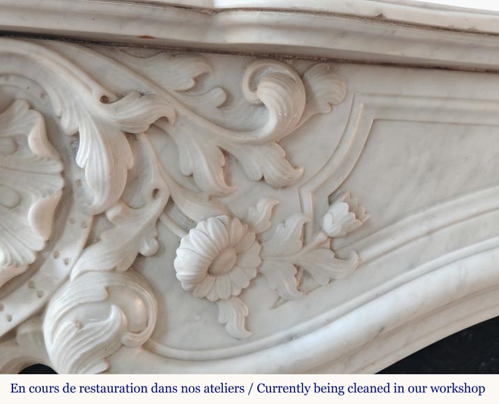 Louis XV style mantel highly carved in Carrara marble Louis XV style mantel highly carved in Carrara marble-3