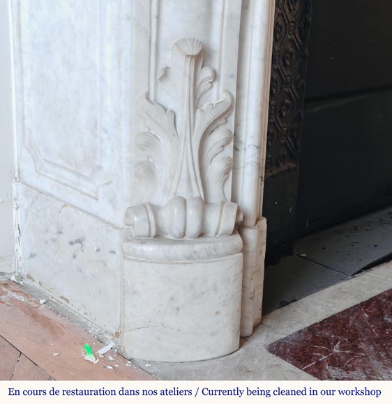 Louis XV style mantel highly carved in Carrara marble Louis XV style mantel highly carved in Carrara marble-7