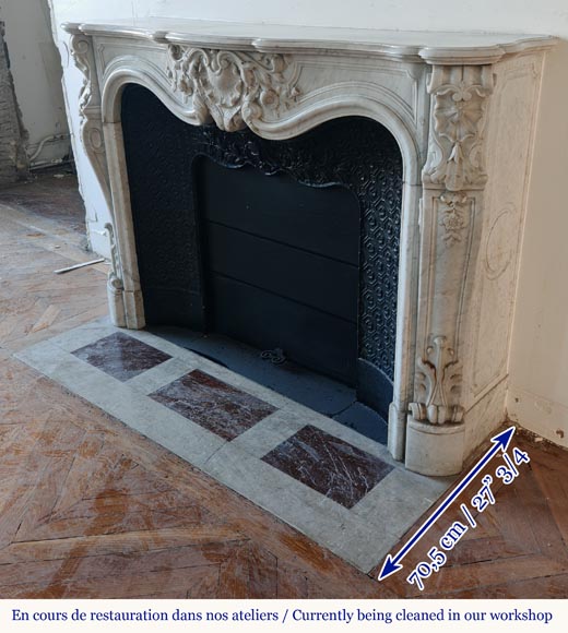Louis XV style mantel highly carved in Carrara marble Louis XV style mantel highly carved in Carrara marble-8