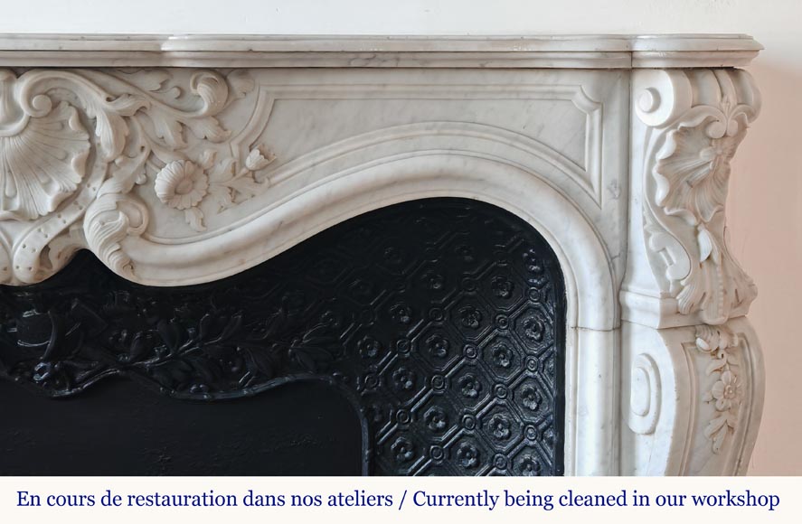 Louis XV style mantel highly carved in Carrara marble Louis XV style mantel highly carved in Carrara marble-9