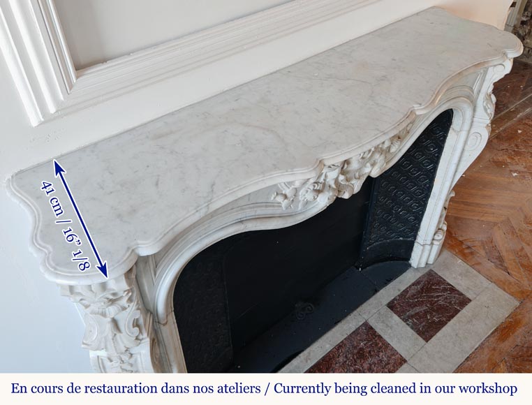 Louis XV style mantel highly carved in Carrara marble Louis XV style mantel highly carved in Carrara marble-13