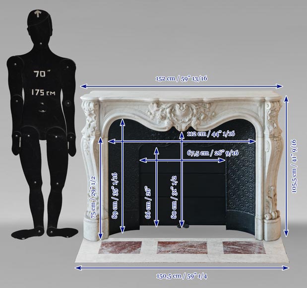 Louis XV style mantel highly carved in Carrara marble Louis XV style mantel highly carved in Carrara marble-14