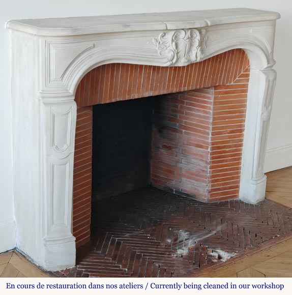 Louis XV style stone mantel with palmette décor Louis XV style stone mantel with palmette décor-3