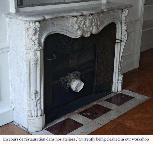 Louis XV style mantel highly carved in Carrara marble Louis XV style mantel highly carved in Carrara marble-3