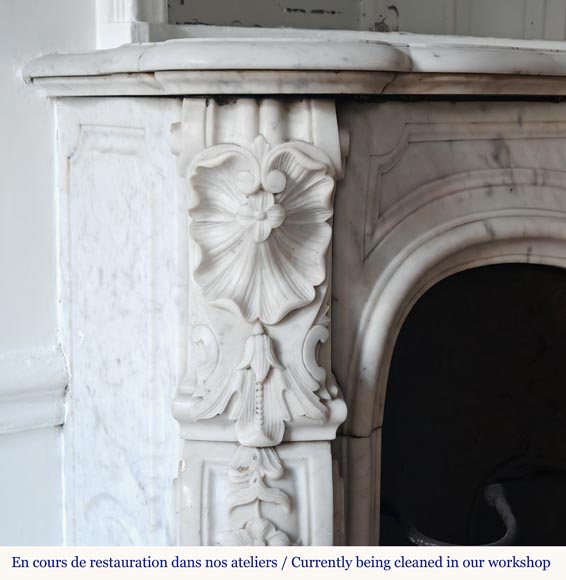 Louis XV style mantel highly carved in Carrara marble Louis XV style mantel highly carved in Carrara marble-4