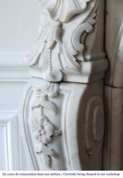 Louis XV style mantel highly carved in Carrara marble Louis XV style mantel highly carved in Carrara marble-5