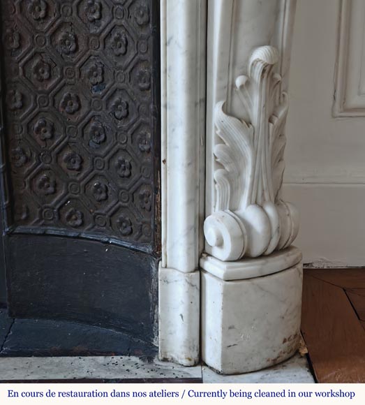 Louis XV style mantel highly carved in Carrara marble Louis XV style mantel highly carved in Carrara marble-9
