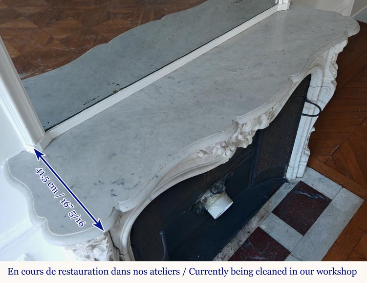 Louis XV style mantel highly carved in Carrara marble Louis XV style mantel highly carved in Carrara marble-11