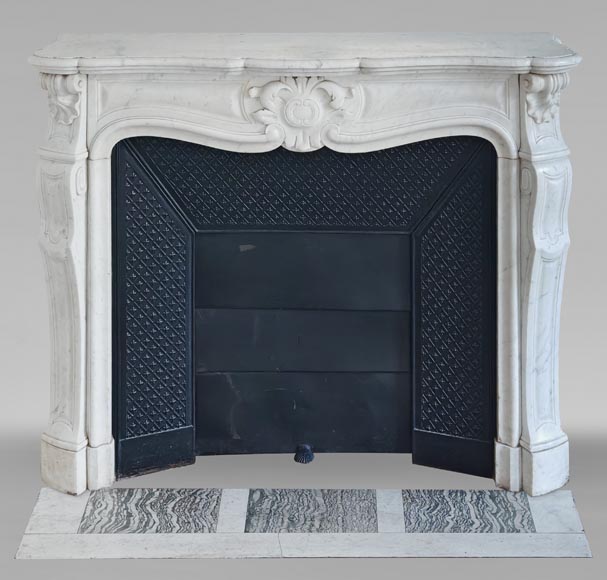 Louis XV style Carrara marble mantel with palmette motif Louis XV style Carrara marble mantel with palmette motif-0