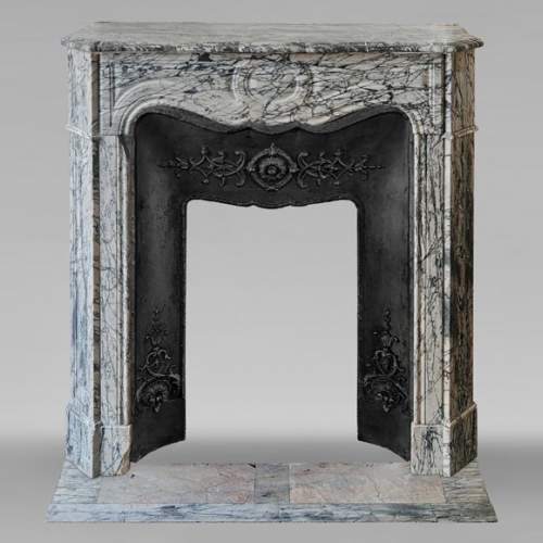 Louis XV style Pompadour mantel in Blue Fleuri marble