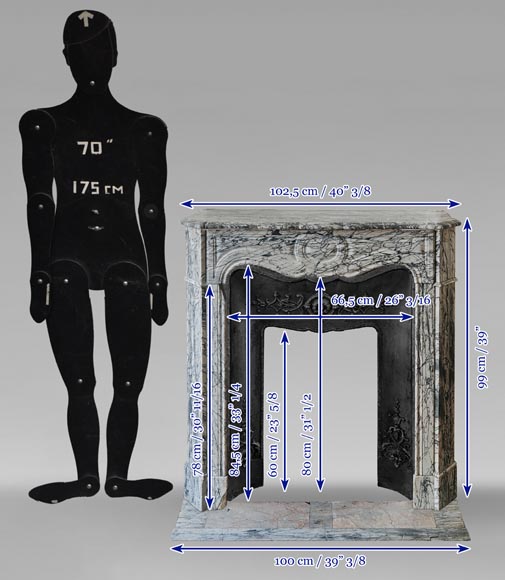 Louis XV style Pompadour mantel in Blue Fleuri marble Louis XV style Pompadour mantel in Blue Fleuri marble-9