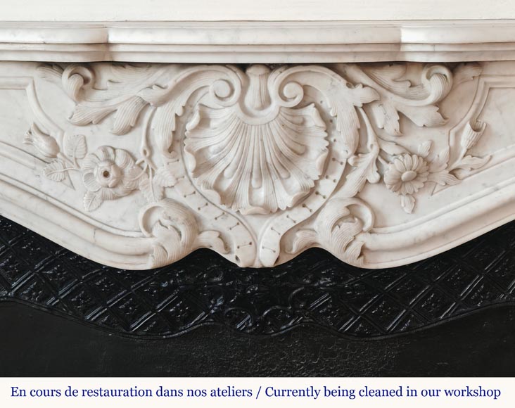 Highly Carved Louis XV-style mantel in Carrara marble Highly Carved Louis XV-style mantel in Carrara marble-1
