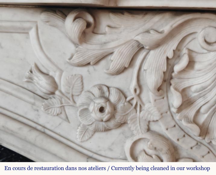 Highly Carved Louis XV-style mantel in Carrara marble Highly Carved Louis XV-style mantel in Carrara marble-2