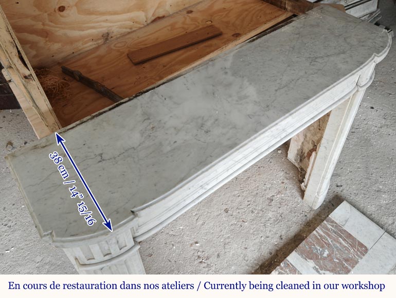 Louis XVI style mantel in veined Carrara marble with fluted legs Louis XVI style mantel in veined Carrara marble with fluted legs-8