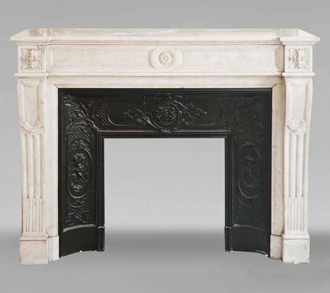 Louis XVI style Carrara marble mantel with floral and sunflower ornaments Louis XVI style Carrara marble mantel with floral and sunflower ornaments-0
