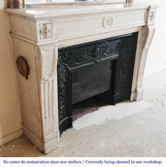 Louis XVI style Carrara marble mantel with floral and sunflower ornaments Louis XVI style Carrara marble mantel with floral and sunflower ornaments-2