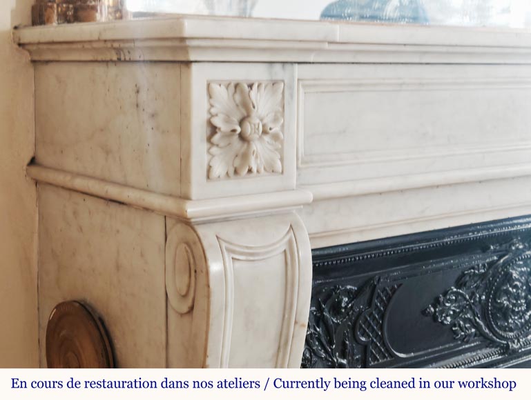 Louis XVI style Carrara marble mantel with floral and sunflower ornaments Louis XVI style Carrara marble mantel with floral and sunflower ornaments-3