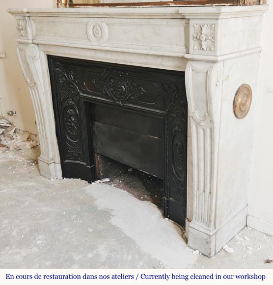 Louis XVI style Carrara marble mantel with floral and sunflower ornaments Louis XVI style Carrara marble mantel with floral and sunflower ornaments-5
