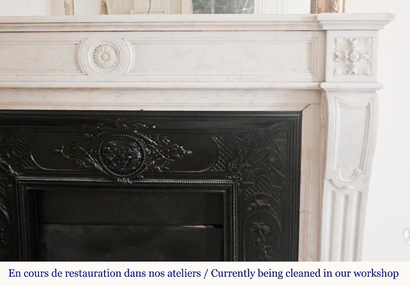 Louis XVI style Carrara marble mantel with floral and sunflower ornaments Louis XVI style Carrara marble mantel with floral and sunflower ornaments-6