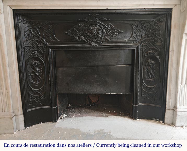 Louis XVI style Carrara marble mantel with floral and sunflower ornaments Louis XVI style Carrara marble mantel with floral and sunflower ornaments-8