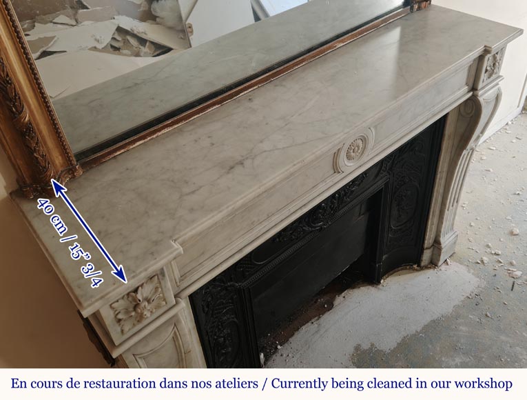 Louis XVI style Carrara marble mantel with floral and sunflower ornaments Louis XVI style Carrara marble mantel with floral and sunflower ornaments-9