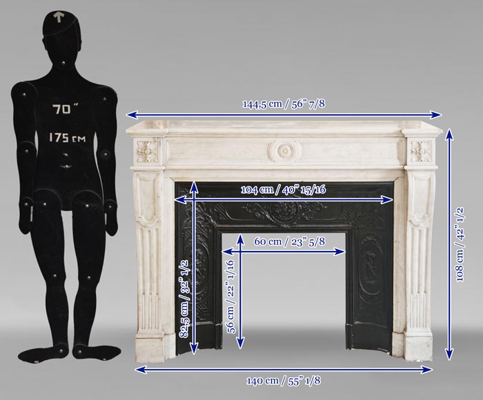 Louis XVI style Carrara marble mantel with floral and sunflower ornaments Louis XVI style Carrara marble mantel with floral and sunflower ornaments-10