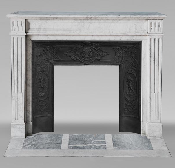 Louis XVI style molded mantel in veined Carrara marble Louis XVI style molded mantel in veined Carrara marble-0