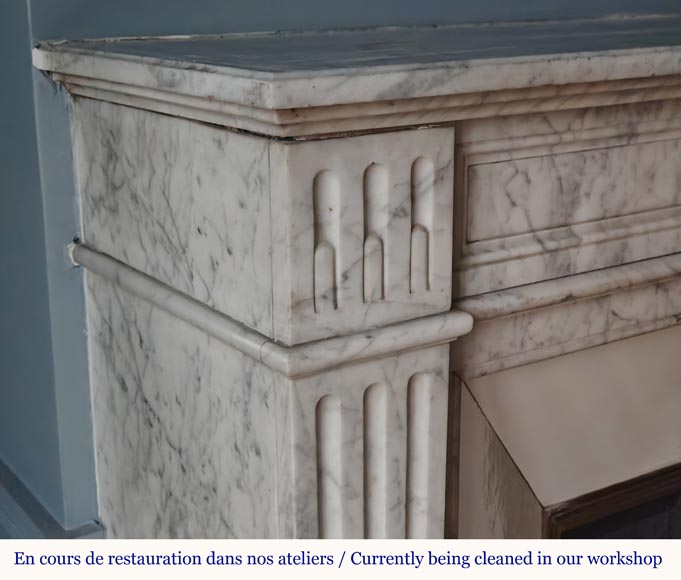 Louis XVI style molded mantel in veined Carrara marble Louis XVI style molded mantel in veined Carrara marble-3