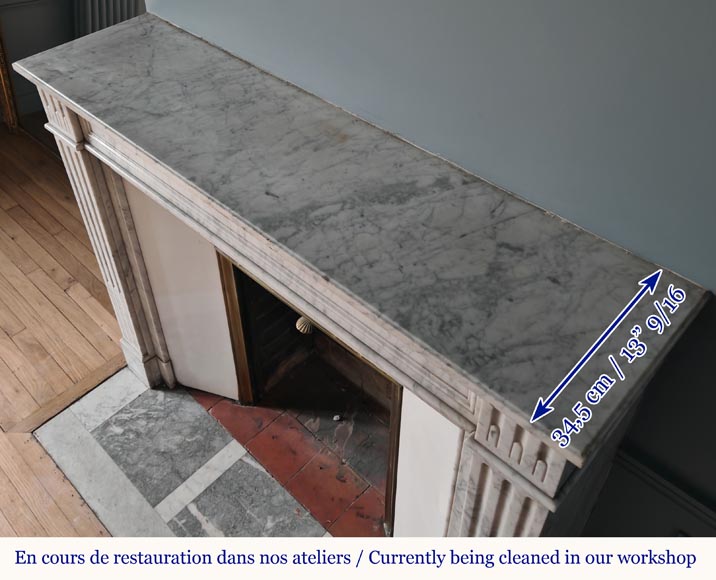 Louis XVI style molded mantel in veined Carrara marble Louis XVI style molded mantel in veined Carrara marble-9