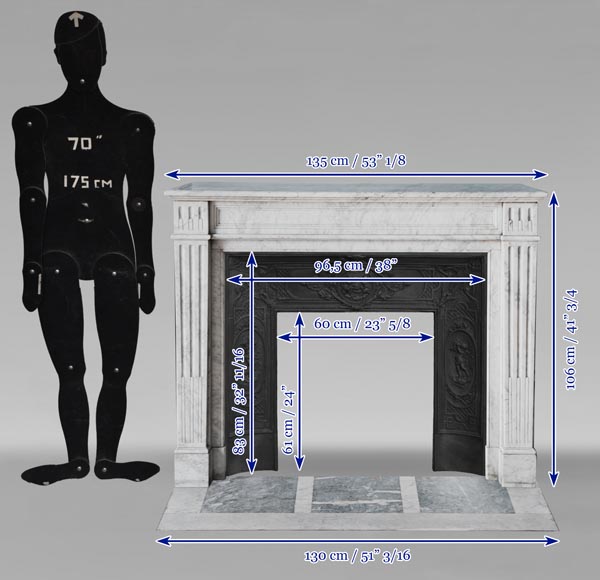 Louis XVI style molded mantel in veined Carrara marble Louis XVI style molded mantel in veined Carrara marble-10
