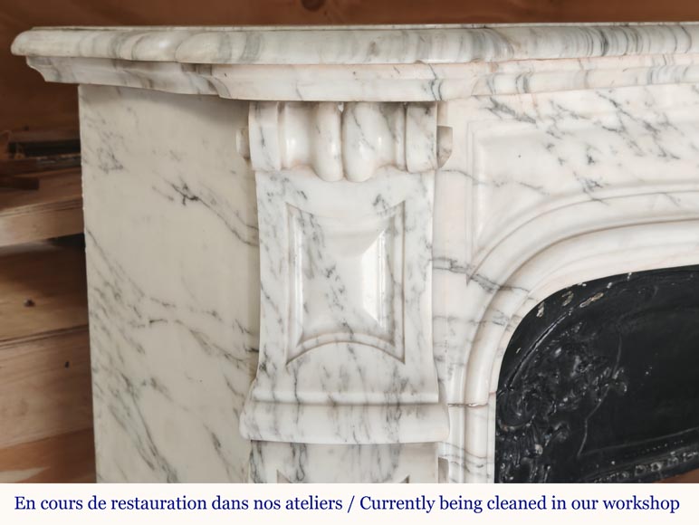 Curved Louis XV style Pompadour mantel in Arabescato marble Curved Louis XV style Pompadour mantel in Arabescato marble-3