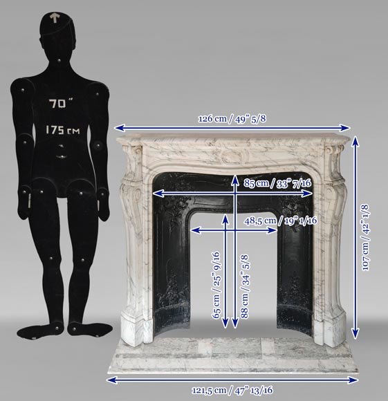 Curved Louis XV style Pompadour mantel in Arabescato marble Curved Louis XV style Pompadour mantel in Arabescato marble-11