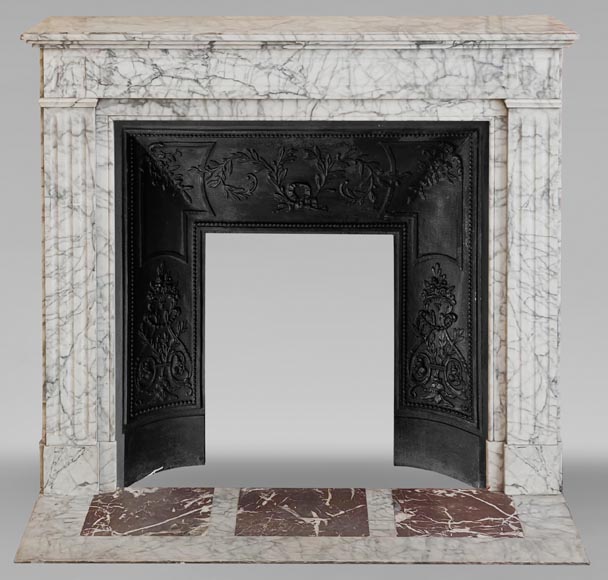 Louis XVI style molded mantel in highly veined Carrara marble Louis XVI style molded mantel in highly veined Carrara marble-0
