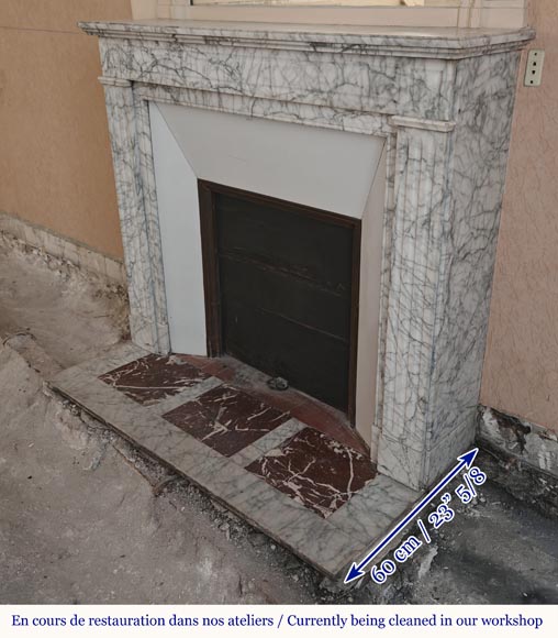 Louis XVI style molded mantel in highly veined Carrara marble Louis XVI style molded mantel in highly veined Carrara marble-5