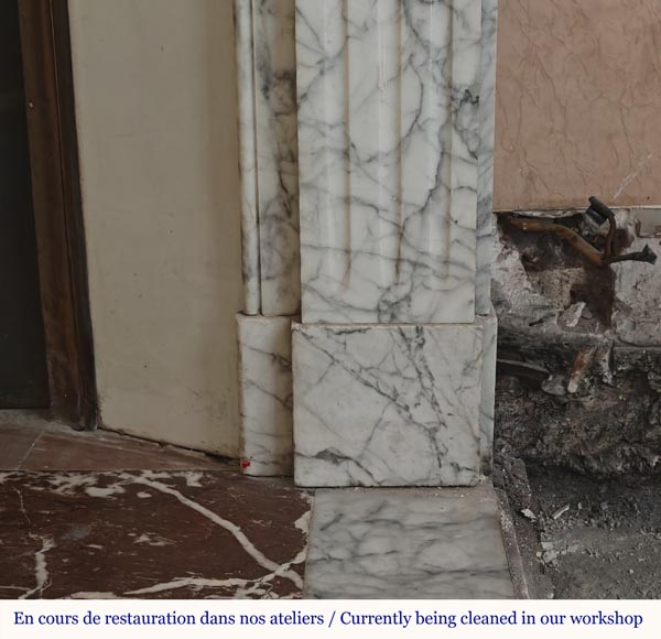 Louis XVI style molded mantel in highly veined Carrara marble Louis XVI style molded mantel in highly veined Carrara marble-7