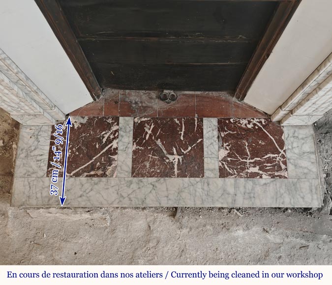 Louis XVI style molded mantel in highly veined Carrara marble Louis XVI style molded mantel in highly veined Carrara marble-8