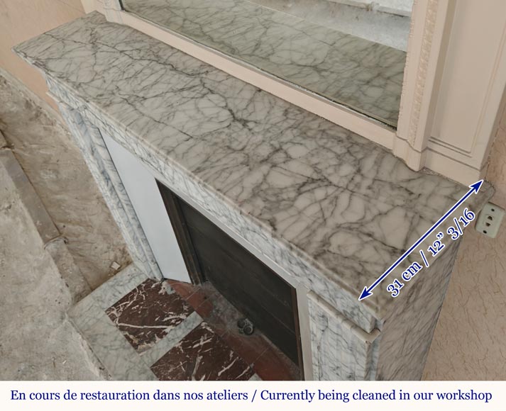 Louis XVI style molded mantel in highly veined Carrara marble Louis XVI style molded mantel in highly veined Carrara marble-9