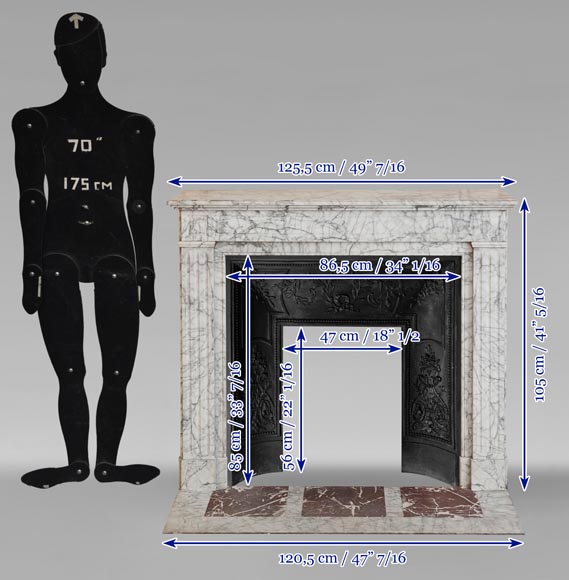 Louis XVI style molded mantel in highly veined Carrara marble Louis XVI style molded mantel in highly veined Carrara marble-10
