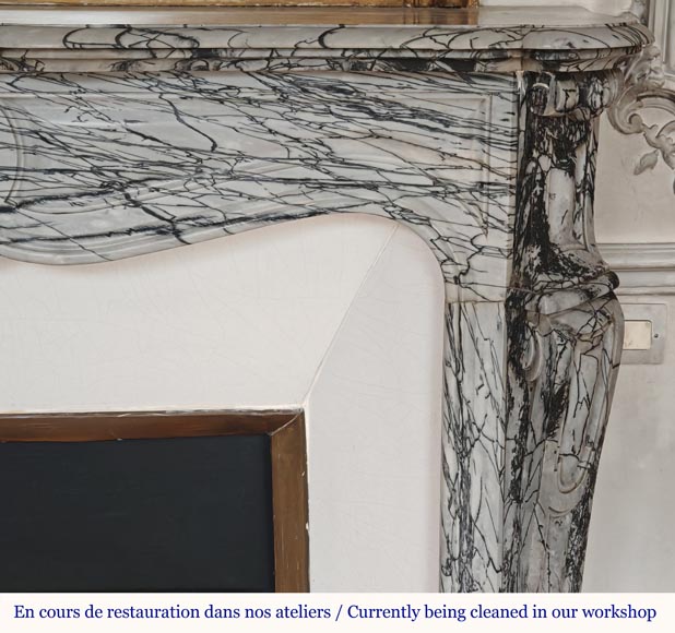Louis XV style Pompadour mantel in Bleu Fleuri marble Louis XV style Pompadour mantel in Bleu Fleuri marble-6