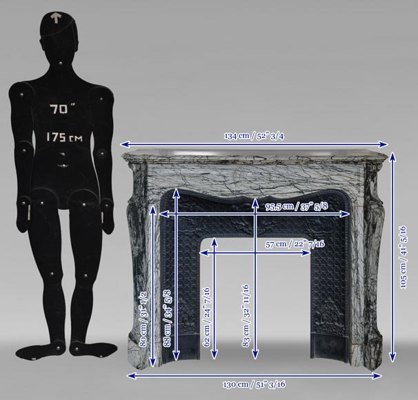 Louis XV style Pompadour mantel in Bleu Fleuri marble Louis XV style Pompadour mantel in Bleu Fleuri marble-9
