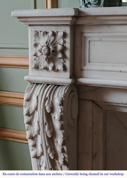 Louis XVI style mantel with acanthus leaf carved in half statuary Carrara marble Louis XVI style mantel with acanthus leaf carved in half statuary Carrara marble-4