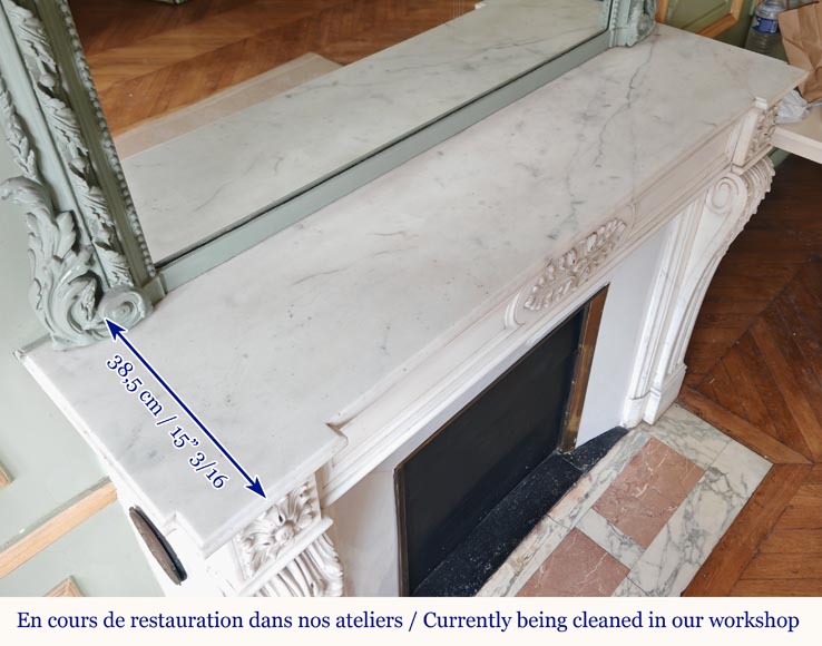 Louis XVI style mantel with acanthus leaf carved in half statuary Carrara marble Louis XVI style mantel with acanthus leaf carved in half statuary Carrara marble-9