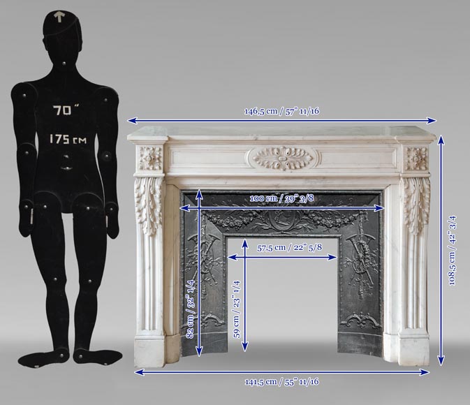 Louis XVI style mantel with acanthus leaf carved in half statuary Carrara marble Louis XVI style mantel with acanthus leaf carved in half statuary Carrara marble-10