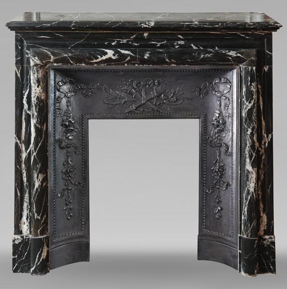 Louis XIV style mantel in black Marquina marble Louis XIV style mantel in black Marquina marble-0