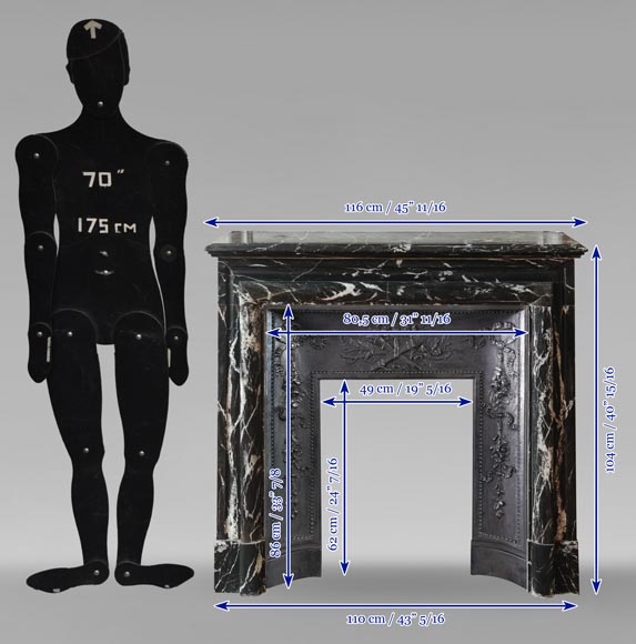 Louis XIV style mantel in black Marquina marble Louis XIV style mantel in black Marquina marble-9